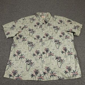 Red Head Shirt Mens 3XL Green Hawaiian Palm Tree Short Sleeve Button Front